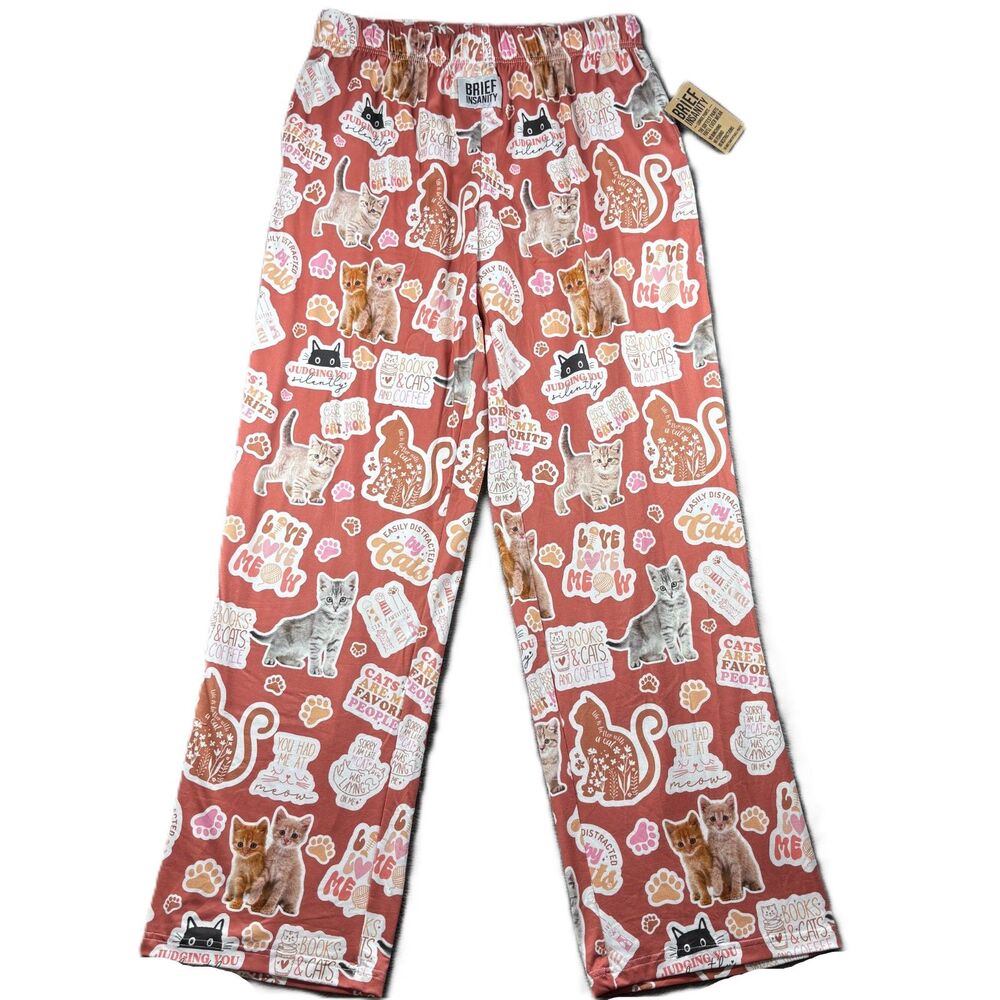 Brief Insanity Women Pajama Lounge Pants NWT Cats Books Coffee Large M192